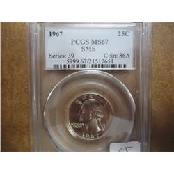 1967 SMS WASHINGTON QUARTER PCGS MS67