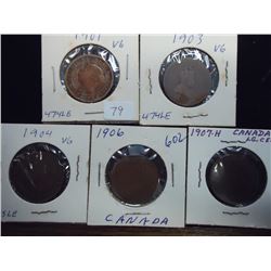 1901,03,04,06 & 07-H CANADA LARGE CENTS