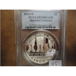 2010-W DISABLED VETERANS SILVER DOLLAR PCGS PR70