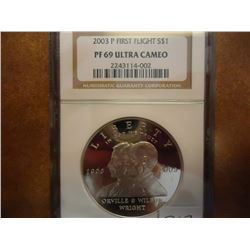 2003-P 1ST FLIGHT SILVER DOLLAR NGC PF69 ULTRA CAM