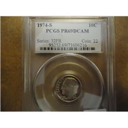 1974-S ROOSEVELT DIME PCGS PR69 DCAM