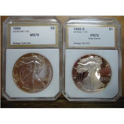 1988 AND 1988-S AMERICAN SILVER EAGLES BOTH PCI'S