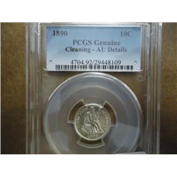 1890 SEATED LIBERTY DIME PCGS AU DETAILS