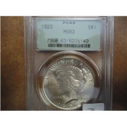 1923 PEACE SILVER DOLLAR PCGS MS63