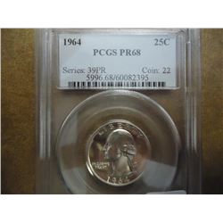 1964 WASHINGTON SILVER QUARTER PCGS PR68