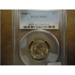 1945-S 35% SILVER JEFFERSON WAR NICKEL PCGS MS65