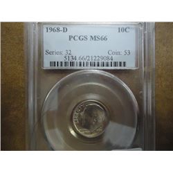 1968-D ROOSEVELT DIME PCGS MS66