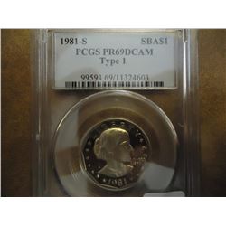 1981-S TYPE I SBA DOLLAR PCGS PR69 DCAM