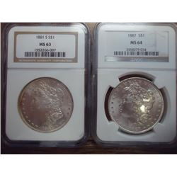 2-NGC SLABBED MORGAN SILVER DOLLARS SEE DESCRIPT.