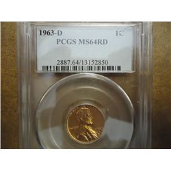 1963-D LINCOLN CENT PCGS MS64RD