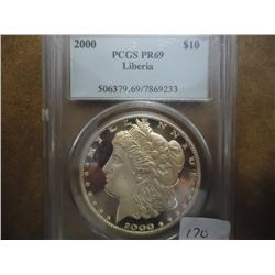 2000 LIBERIA SILVER $10 PCGS PR69