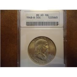 1948-D FRANKLIN HALF DOLLAR ANACS MS63FBL