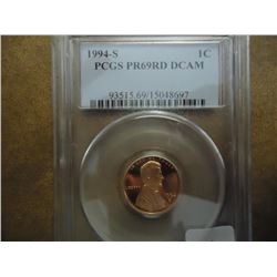 1994-S LINCOLN CENT PCGS PR69RD DCAM