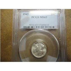1942 MERCURY DIME PCGS MS65