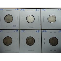 1911,12,13,30,31 & 32 CANADA SILVER 10 CENTS