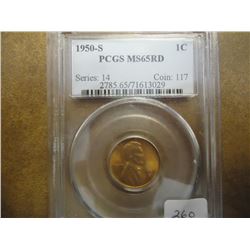 1950-S LINCOLN CENT PCGS MS65RD