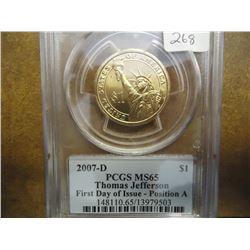 2007-D JEFFERSON DOLLAR PCGS MS65 POS. A