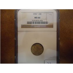 1957 SILVER ROOSEVELT DIME NGC MS66 TONED