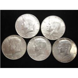 5 ASSORTED 40% SILVER KENNEDY HALF DOLLARS