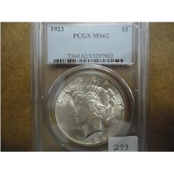 1923 PEACE SILVER DOLLAR PCGS MS62