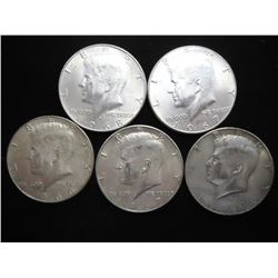 5 ASSORTED 40% SILVER KENNEDY HALF DOLLARS