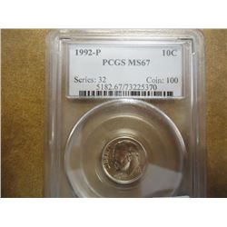 1992-P ROOSEVELT DIME PCGS MS67