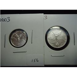 MEXICO SILVER LIBERTADS 2013 1/10 OZ. & 2003 1/20