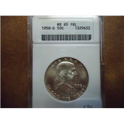 1958-D FRANKLIN HALF DOLLAR ANACS MS65 FBL