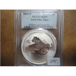 2010-P AUSTRALIA SILVER DOLLAR PCGS MS69 TIGER