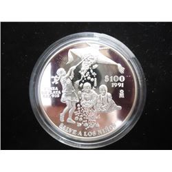 1991-OM MEXICO SILVER 100 PESO 1 OZ. PF