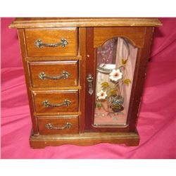 Wooden Jewelry Box With Costume Jewelry