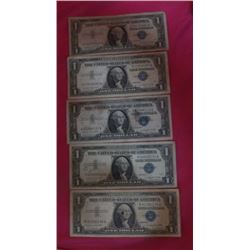 5-One Dollar Silver Certificates