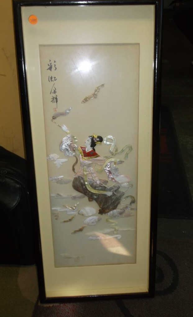 Chinese carved shell mother of pearl wall art