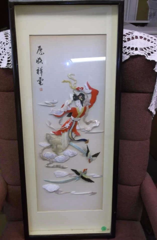 Chinese carved shell mother of pearl wall art