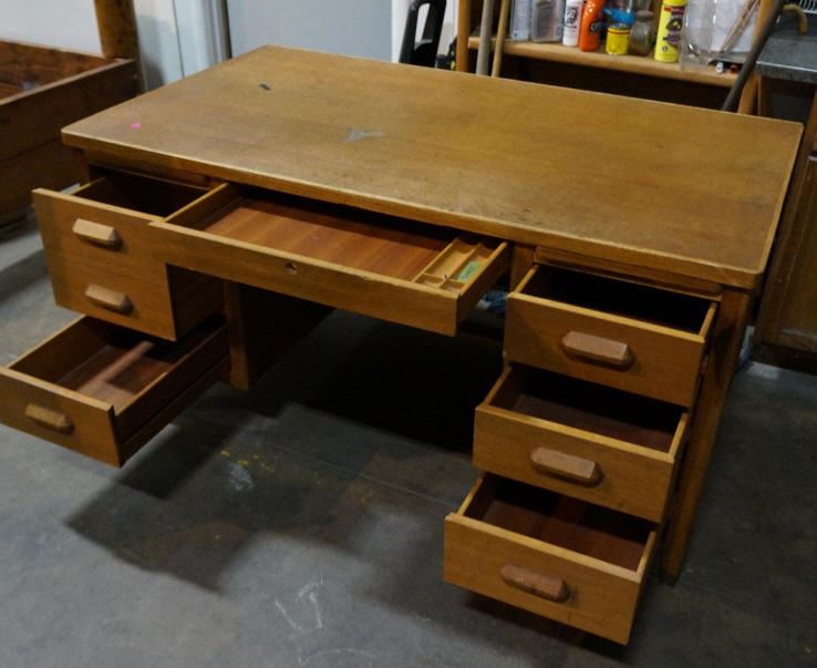 Vintage 6 Drawer Oak Desk