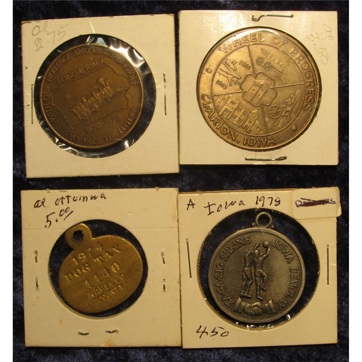 36. 18651965 Clarion, Iowa Brass Centennial Medal; 18701970 Fonda