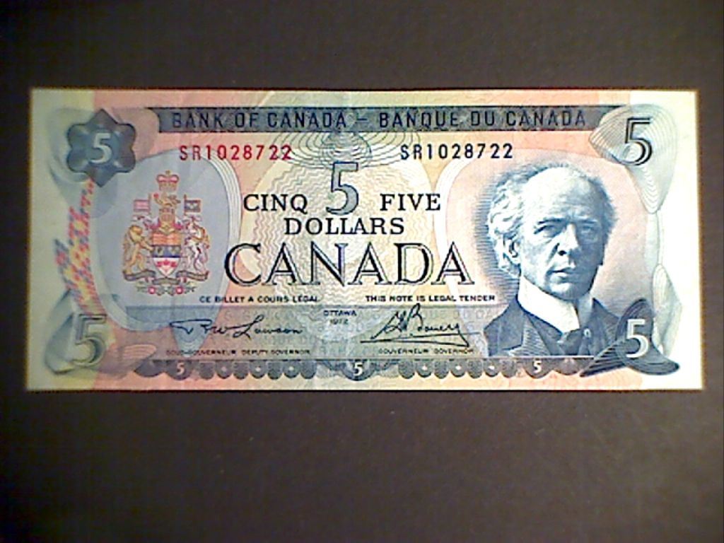511. 1972 Series Canada $5 Bank Note. Depicts afish trawler on the ...