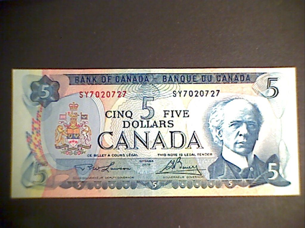 516. 1972 Series Canada $5 Bank Note. Depicts afish trawler on the ...