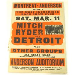 Vintage 1970 Original Mitch Ryder & Detroit Wheels 22x31 Concert Poster