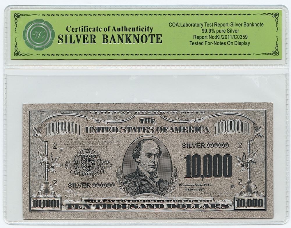 Silver Limited Edition US $10,000 Banknote Bill