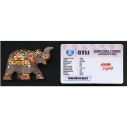 Fine Art Elephant Hand Carved from Natural Rose Quartz with Total Weight 380 Carats (GTLI COA)