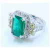 Image 2 : Y.DIAMOND 0.56CT / EMERALD 2.76CT, 14K W/G RING 6.54GRAM / DIAMOND RD 0.58CT