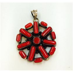 Sterling Silver .925  Red Coral Pendant 33.48g