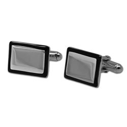 Sterling Silver & Black Enamel Cuff Links (Rectangle)