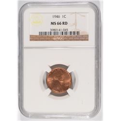 1946 LINCOLN CENT, NGC MS-66 RED