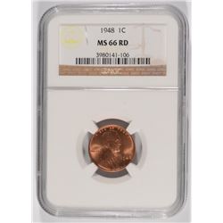 1948 LINCOLN CENT, NGC MS-66 RED
