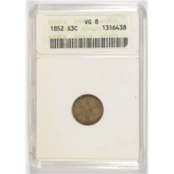 1852 3-CENT SILVER, ANACS VG-8