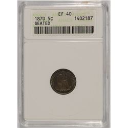 1870 SEATED HALF DIME, ANACS XF-40