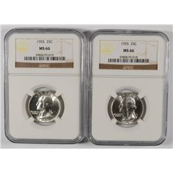 LOT OF ( 2 ) 1955 WASHINGTON QUARTERS,  NGC  MS-66