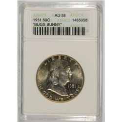 1951 FRANKLIN HALF DOLLAR, ANACS AU-58 ( BUGS BUNNY )